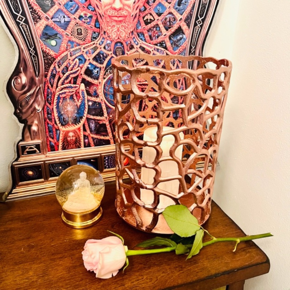 NWT ROSE GOLD ALOY METAL CONTEMPORARY MODERN VASE CANDEL HOLDER